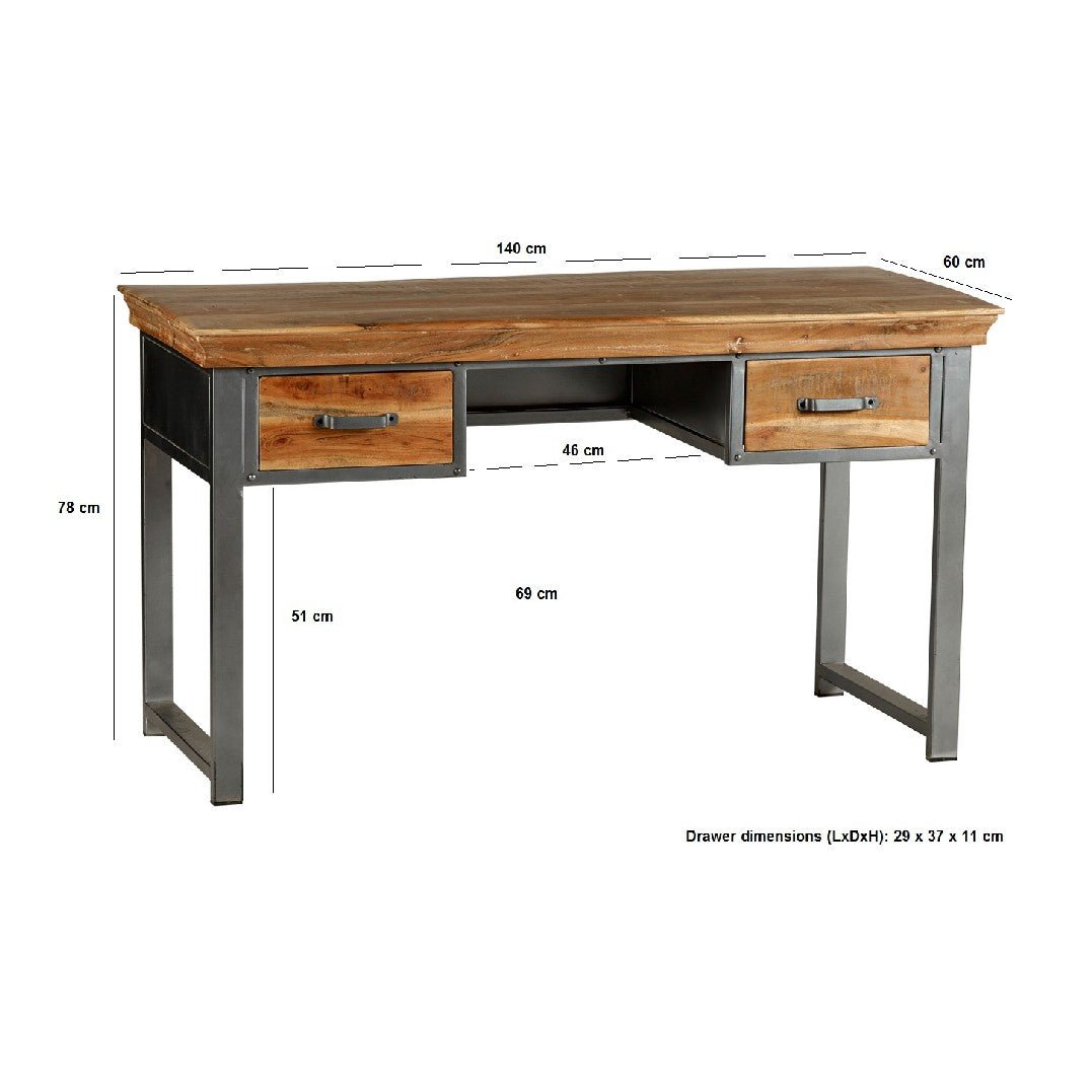 Metropolis Industrial 2 Drawer Desk - Indian Hub