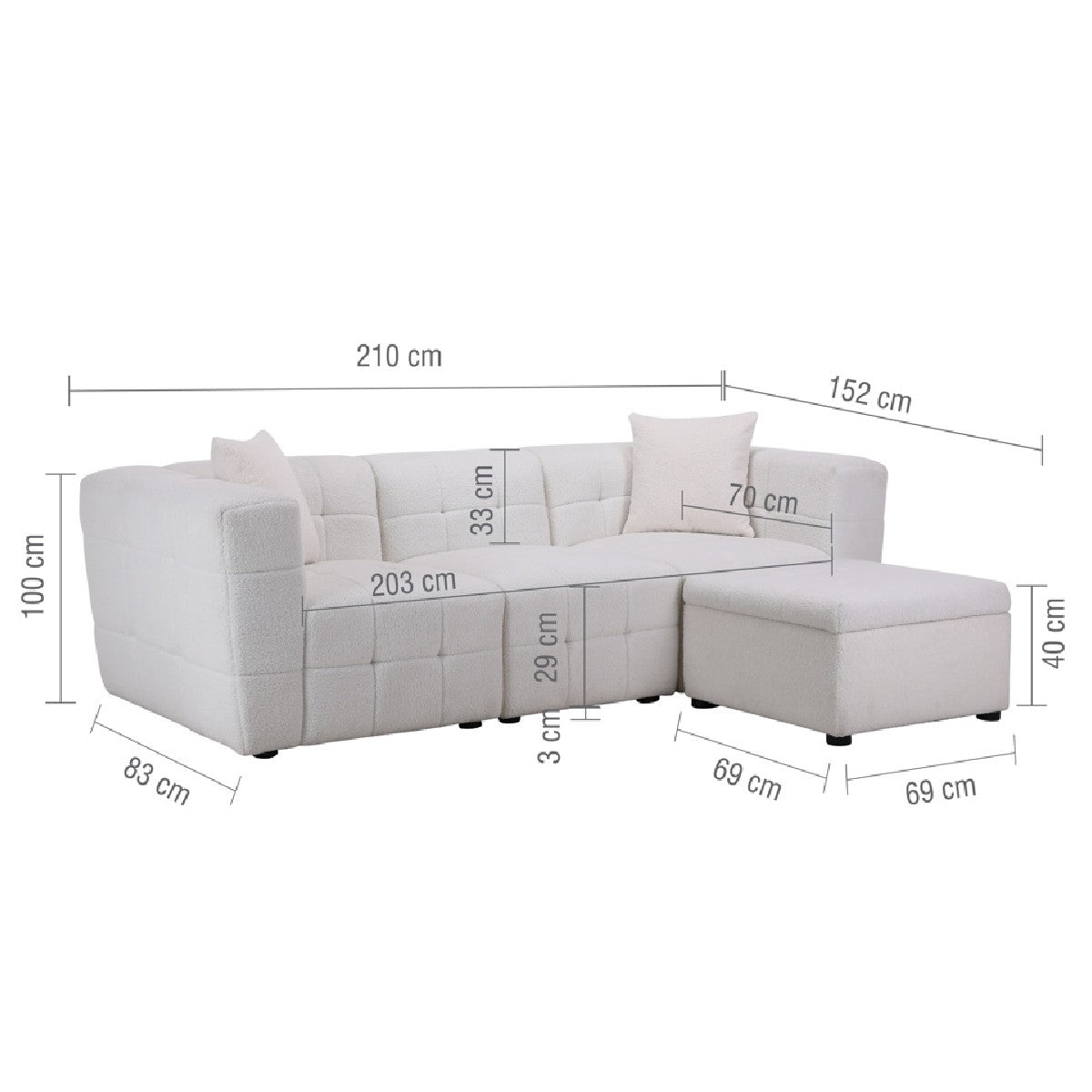 Milo Boucle 3 - Seater Sofa with Ottoman Footstool - Birlea