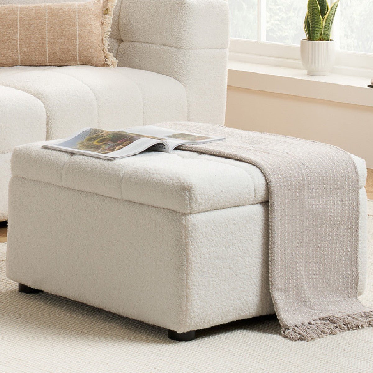 Milo Boucle 3 - Seater Sofa with Ottoman Footstool - Birlea