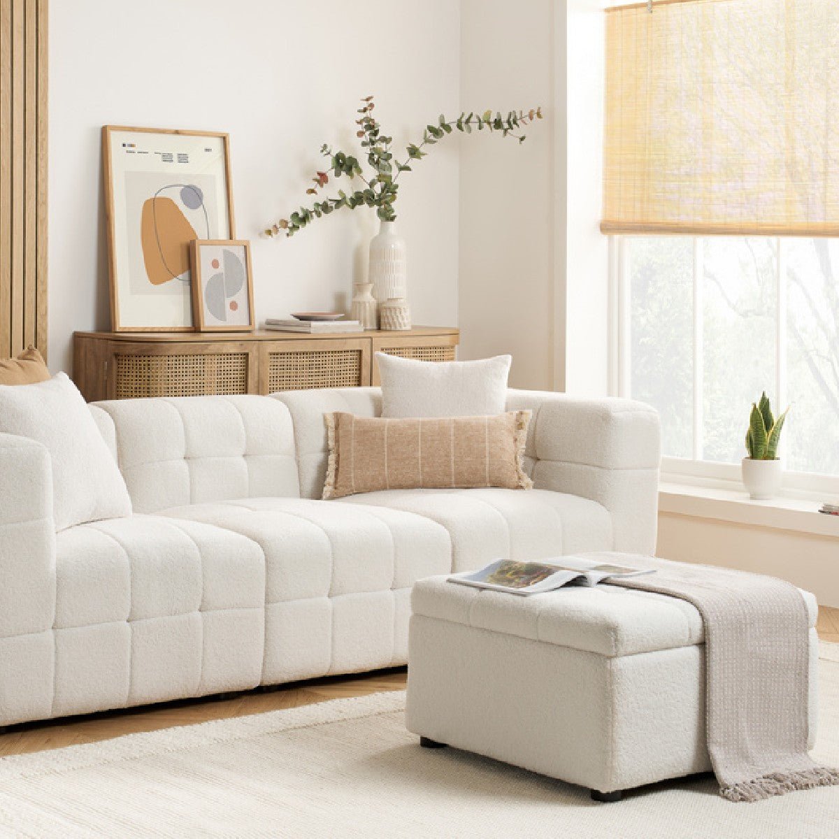 Milo Boucle 3 - Seater Sofa with Ottoman Footstool - Birlea