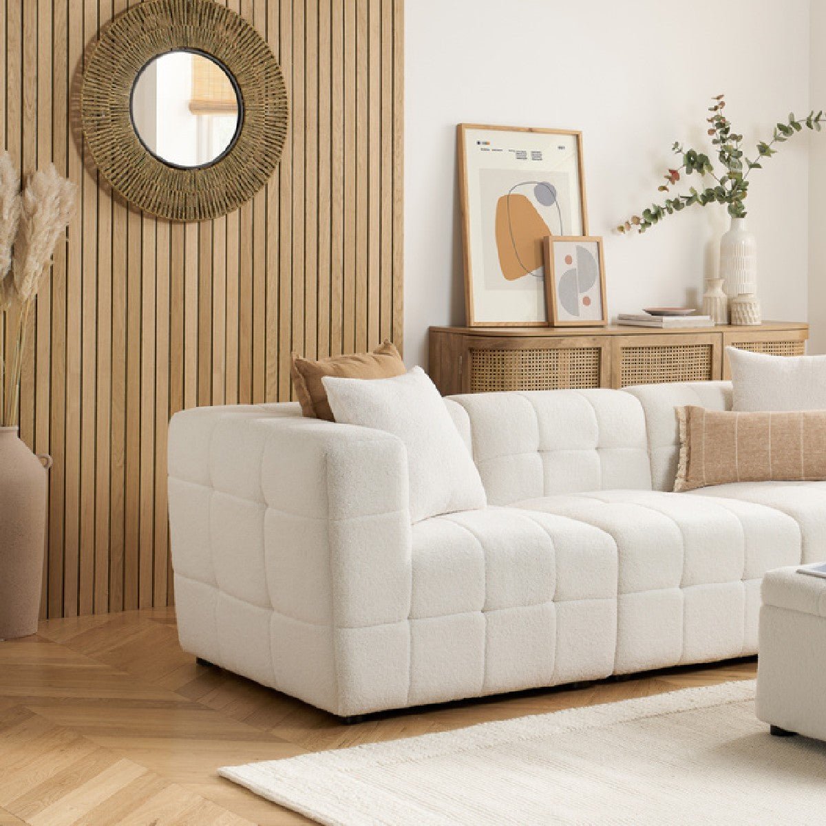 Milo Boucle 3 - Seater Sofa with Ottoman Footstool - Birlea