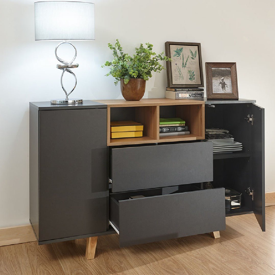 Modena Slate Grey and Oak 2 Door 2 Drawer Sideboard - GFW
