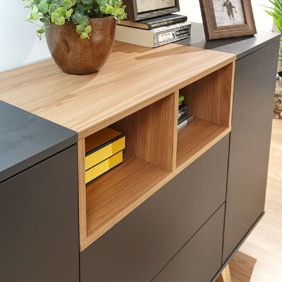 Modena Slate Grey and Oak 2 Door 2 Drawer Sideboard - GFW