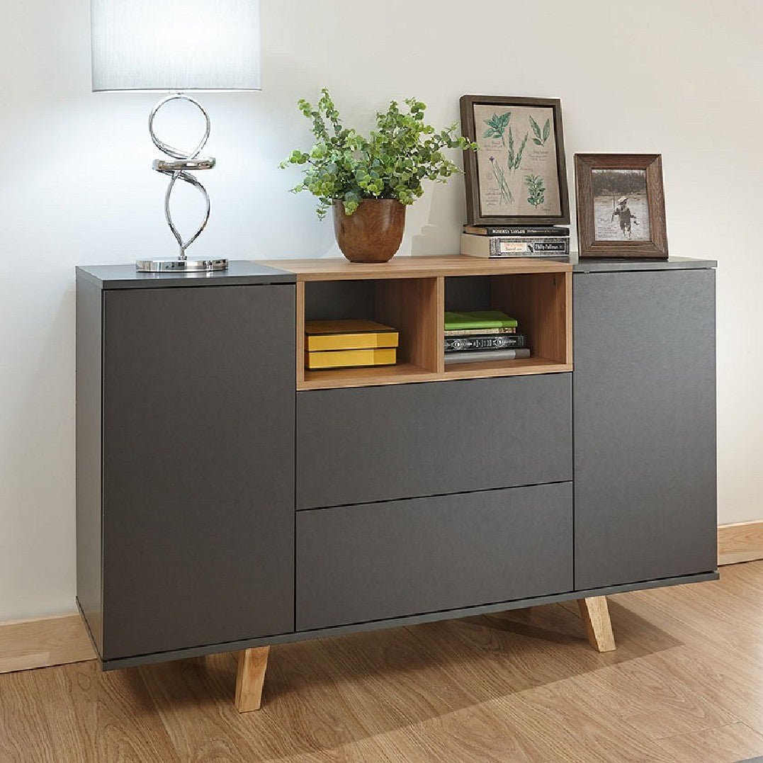 Modena Slate Grey and Oak 2 Door 2 Drawer Sideboard - GFW