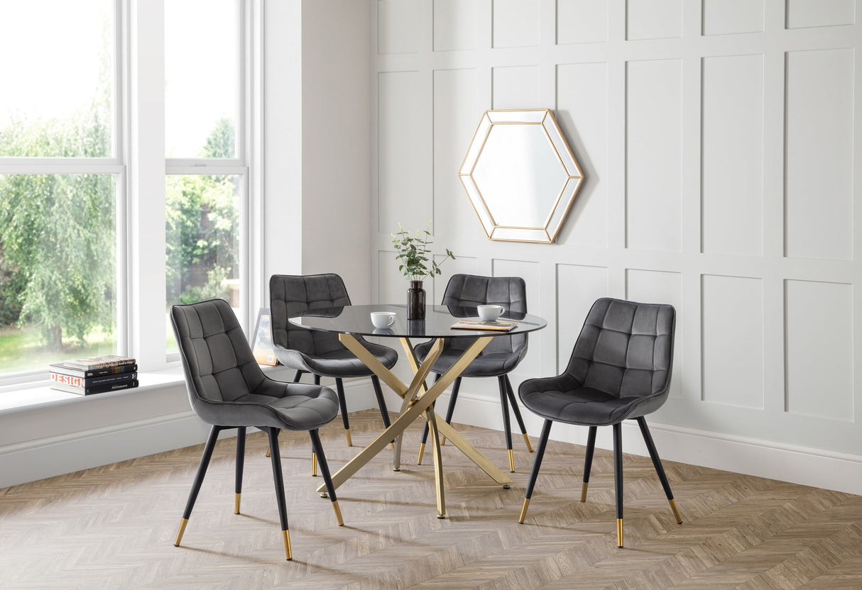 Montero Round Table & 4 Hadid Dining Chairs - Julian Bowen