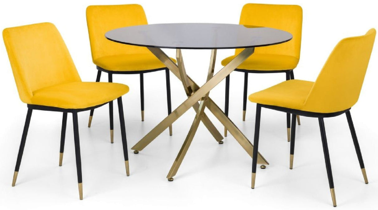 Montero Round Table with 4 Delaunay Velvet Chairs - Julian Bowen