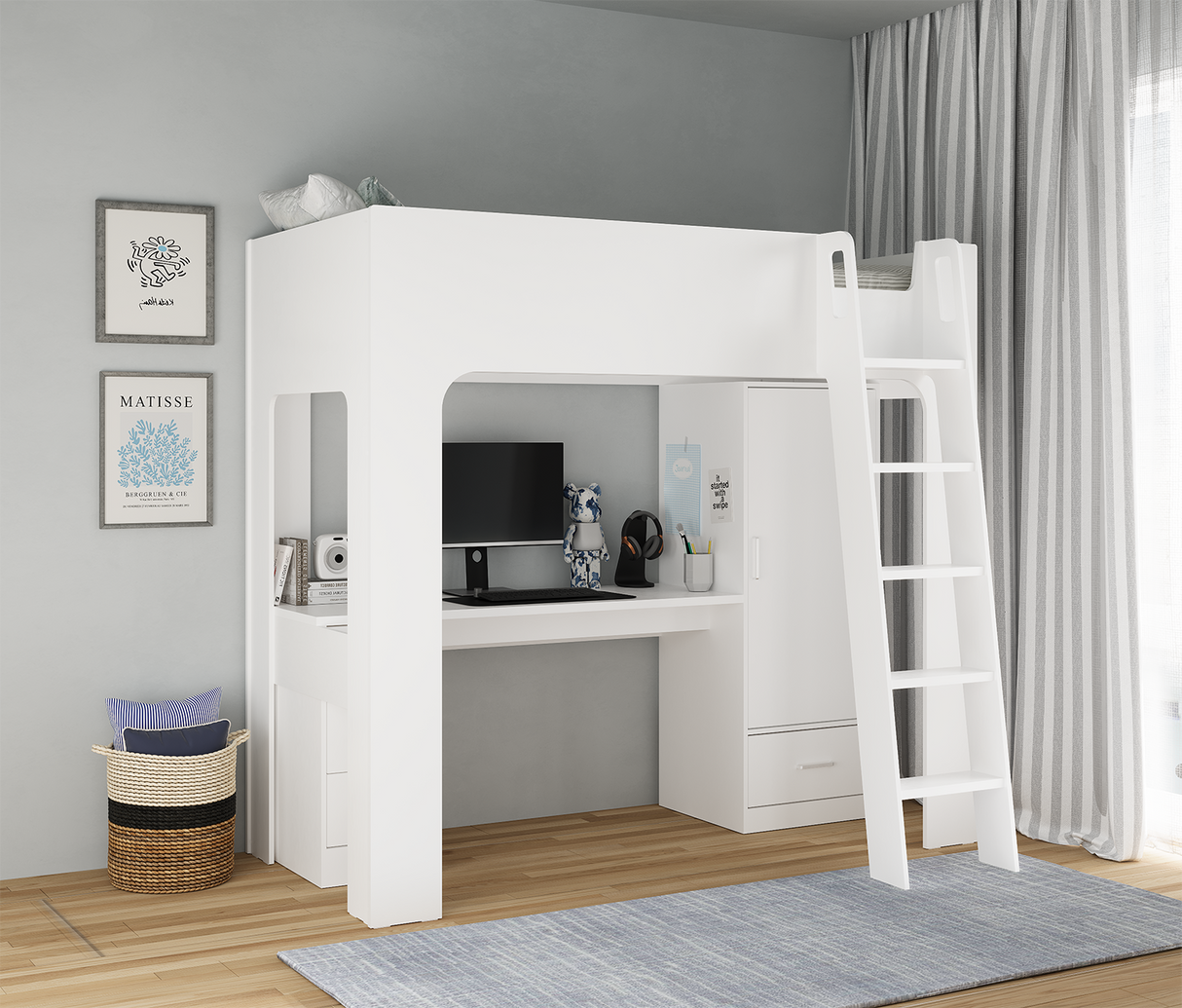 Eden High Sleeper Children's Bed Frame with Wardrobe and Desk
