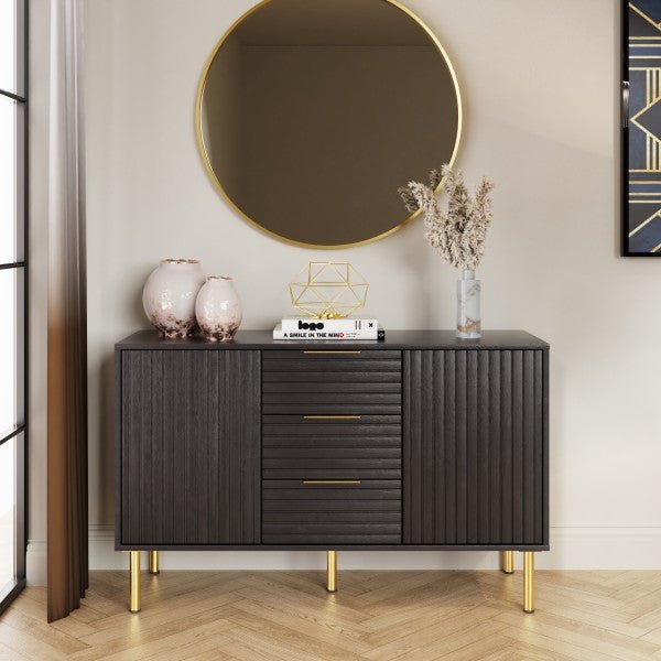 Nervata Black 2 Door 3 Drawer Sideboard with Gold Legs - GFW