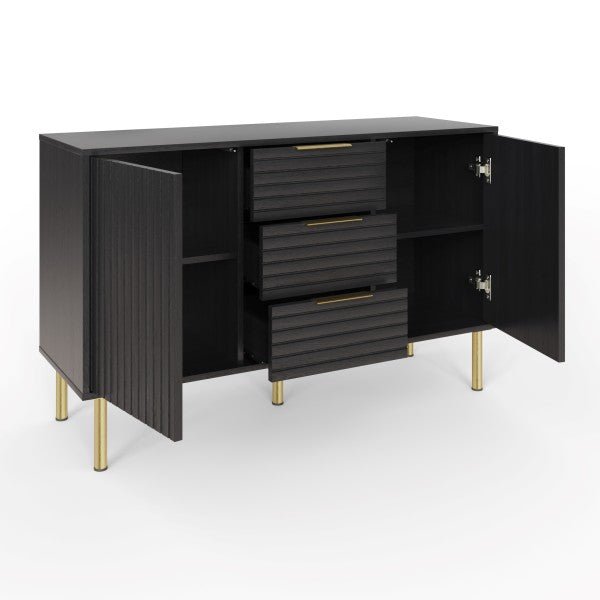 Nervata Black 2 Door 3 Drawer Sideboard with Gold Legs - GFW