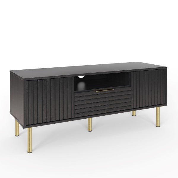 Nervata Black 2 Door TV Stand with Gold Legs - GFW