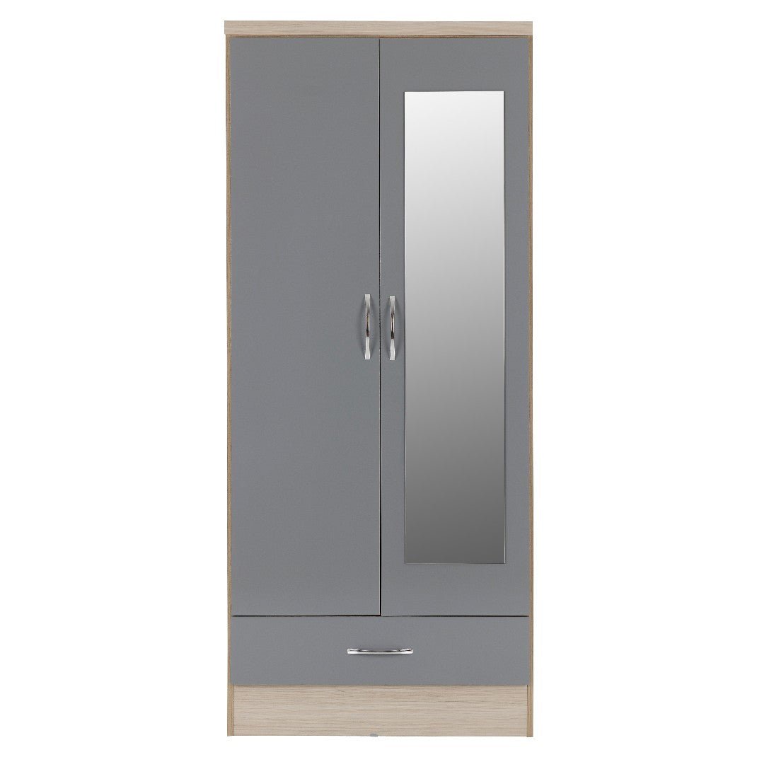 Nevada 2 Door 1 Drawer Mirrored Wardrobe - Seconique