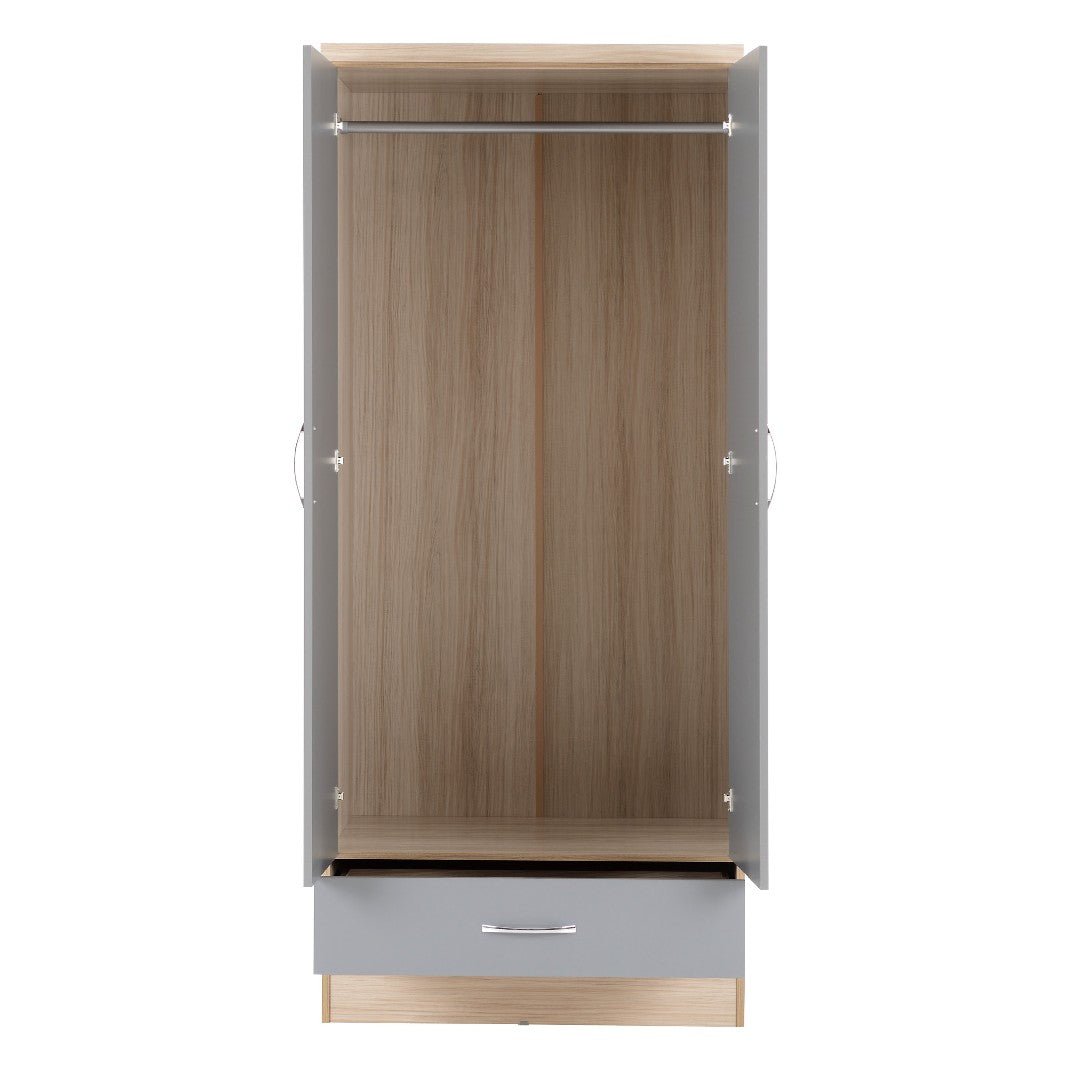 Nevada 2 Door 1 Drawer Mirrored Wardrobe - Seconique