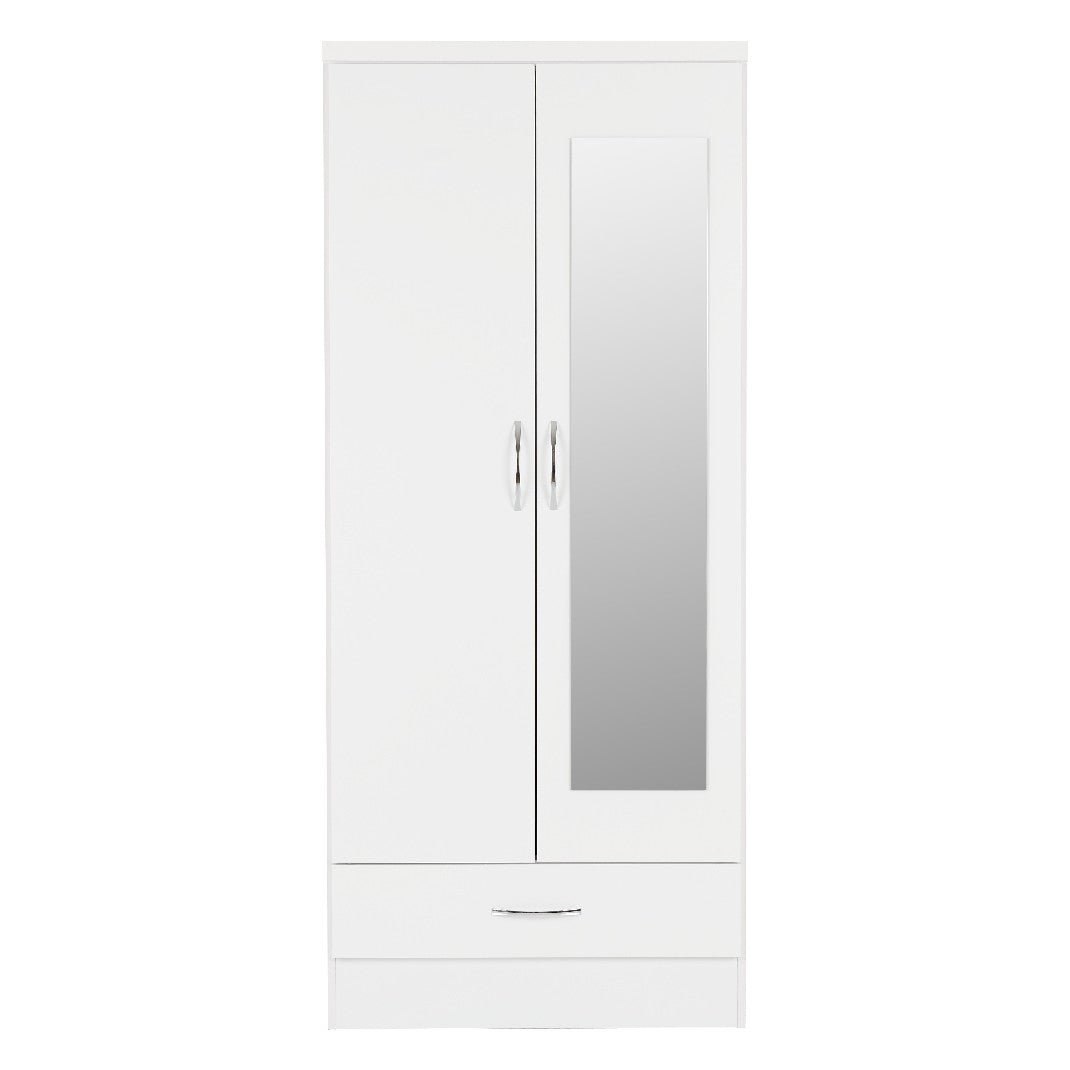 Nevada 2 Door 1 Drawer Mirrored Wardrobe - Seconique