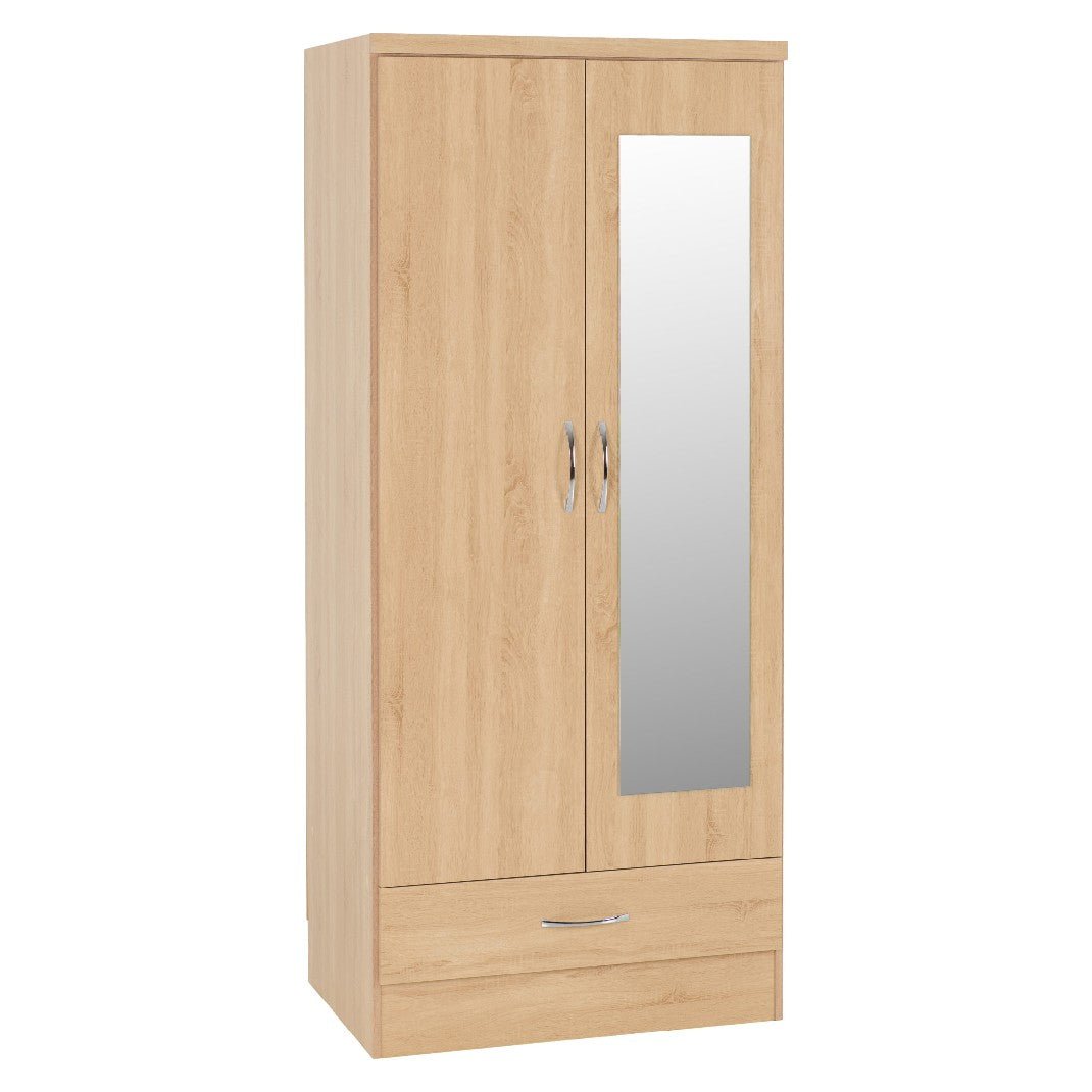 Nevada 2 Door 1 Drawer Mirrored Wardrobe - Seconique