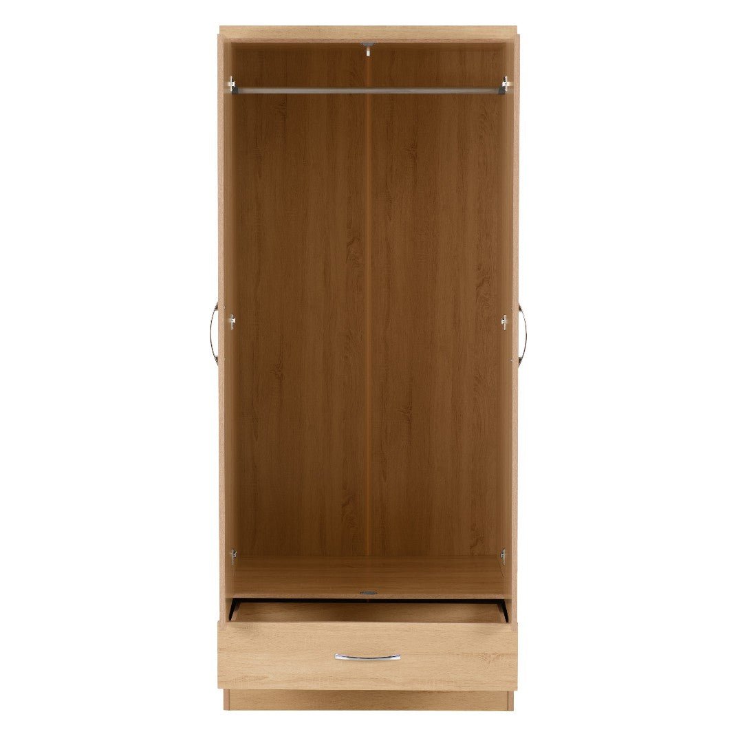 Nevada 2 Door 1 Drawer Mirrored Wardrobe - Seconique