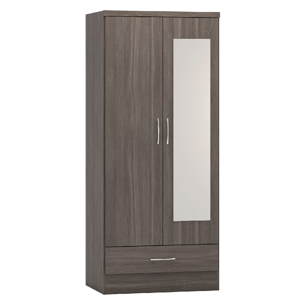 Nevada 2 Door 1 Drawer Mirrored Wardrobe - Seconique