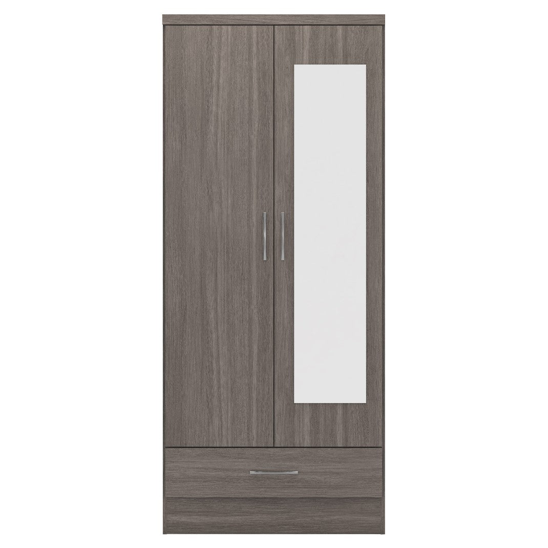 Nevada 2 Door 1 Drawer Mirrored Wardrobe - Seconique