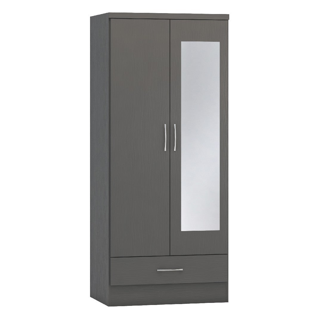 Nevada 2 Door 1 Drawer Mirrored Wardrobe - Seconique