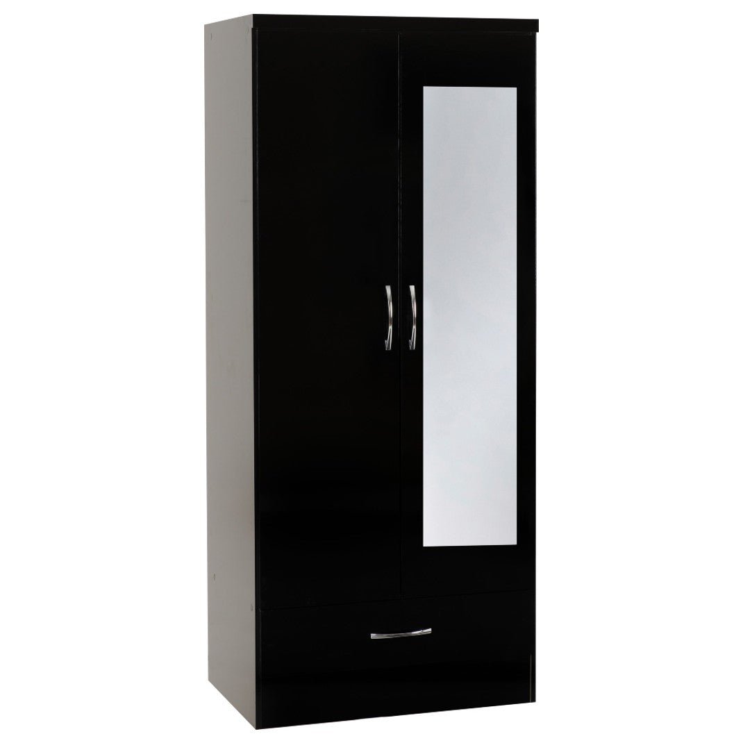 Nevada 2 Door 1 Drawer Mirrored Wardrobe - Seconique