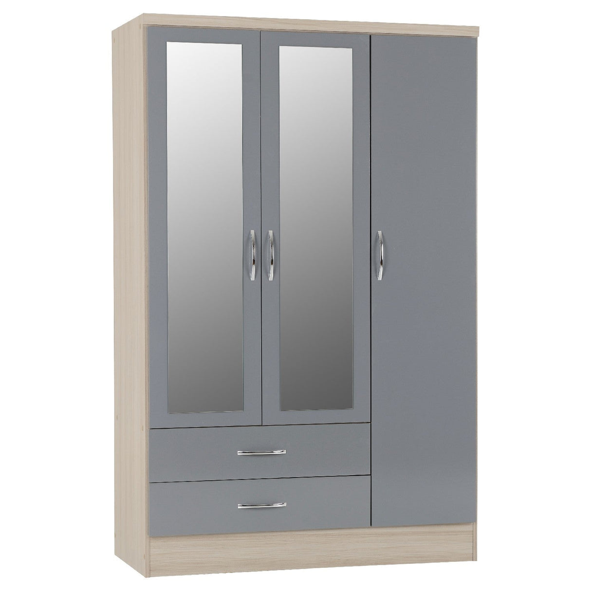 Nevada 3 Door 2 Drawer Mirrored Wardrobe - Seconique