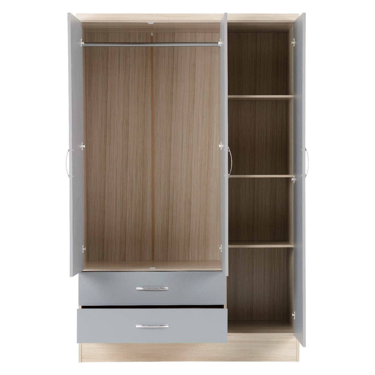 Nevada 3 Door 2 Drawer Mirrored Wardrobe - Seconique