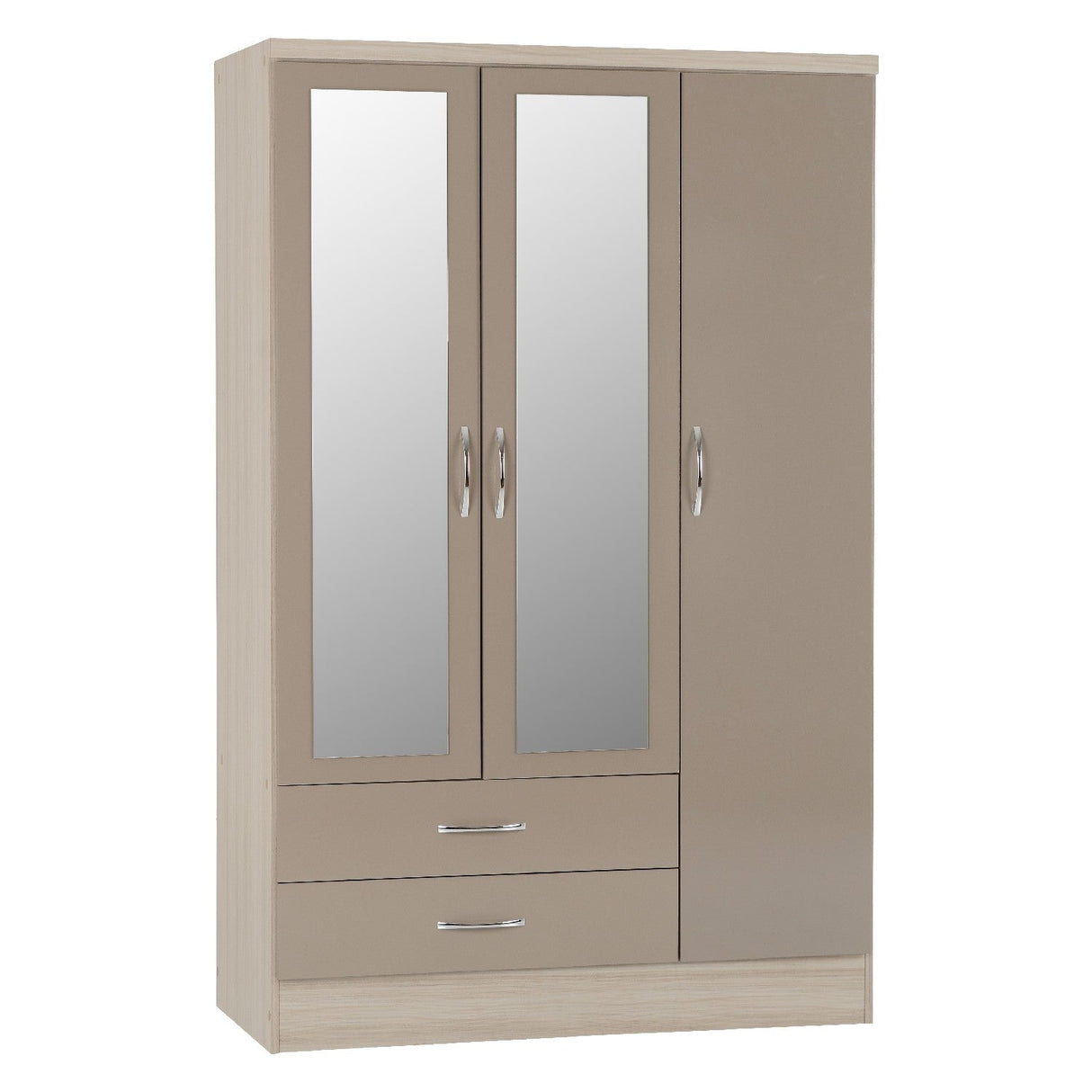 Nevada 3 Door 2 Drawer Mirrored Wardrobe - Seconique