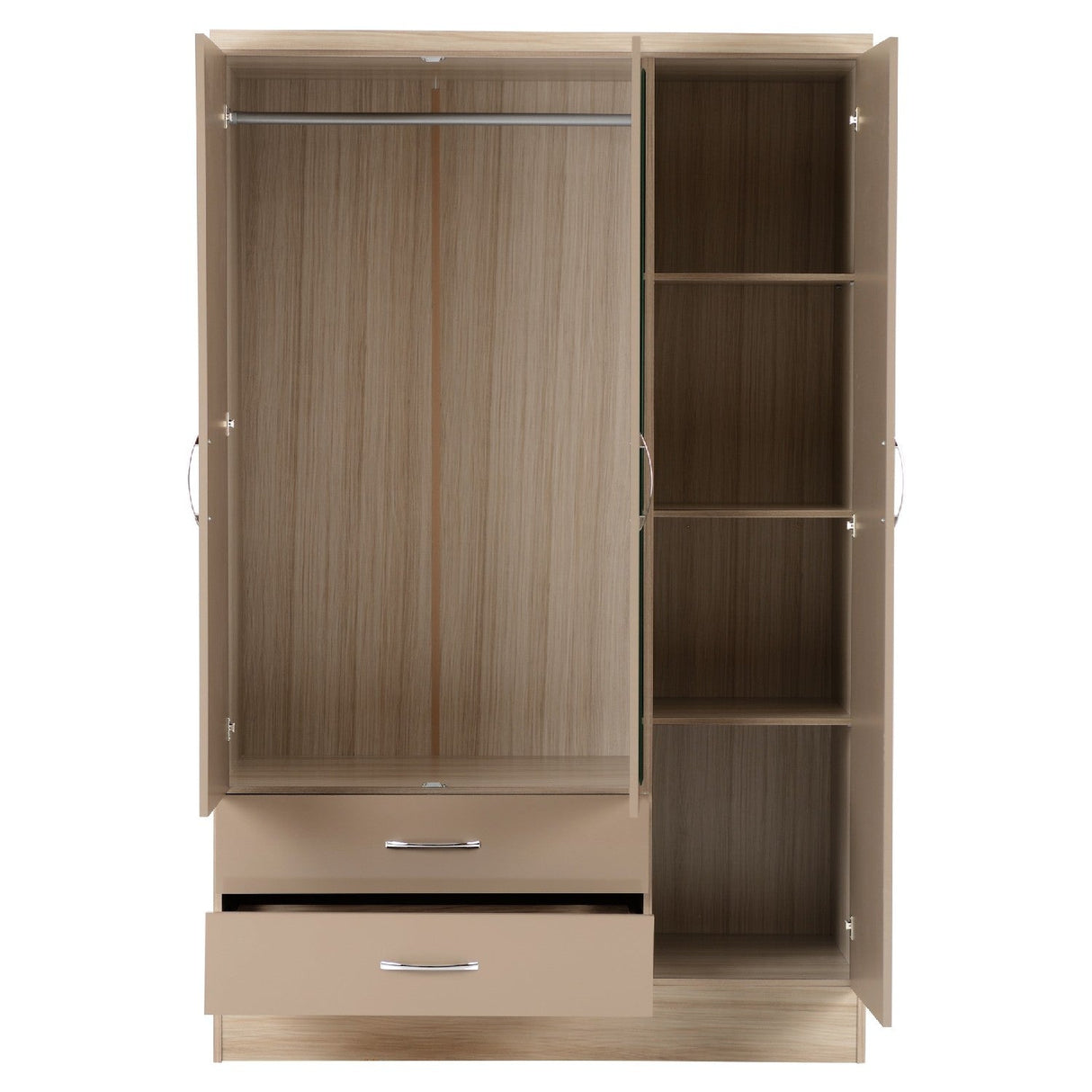 Nevada 3 Door 2 Drawer Mirrored Wardrobe - Seconique