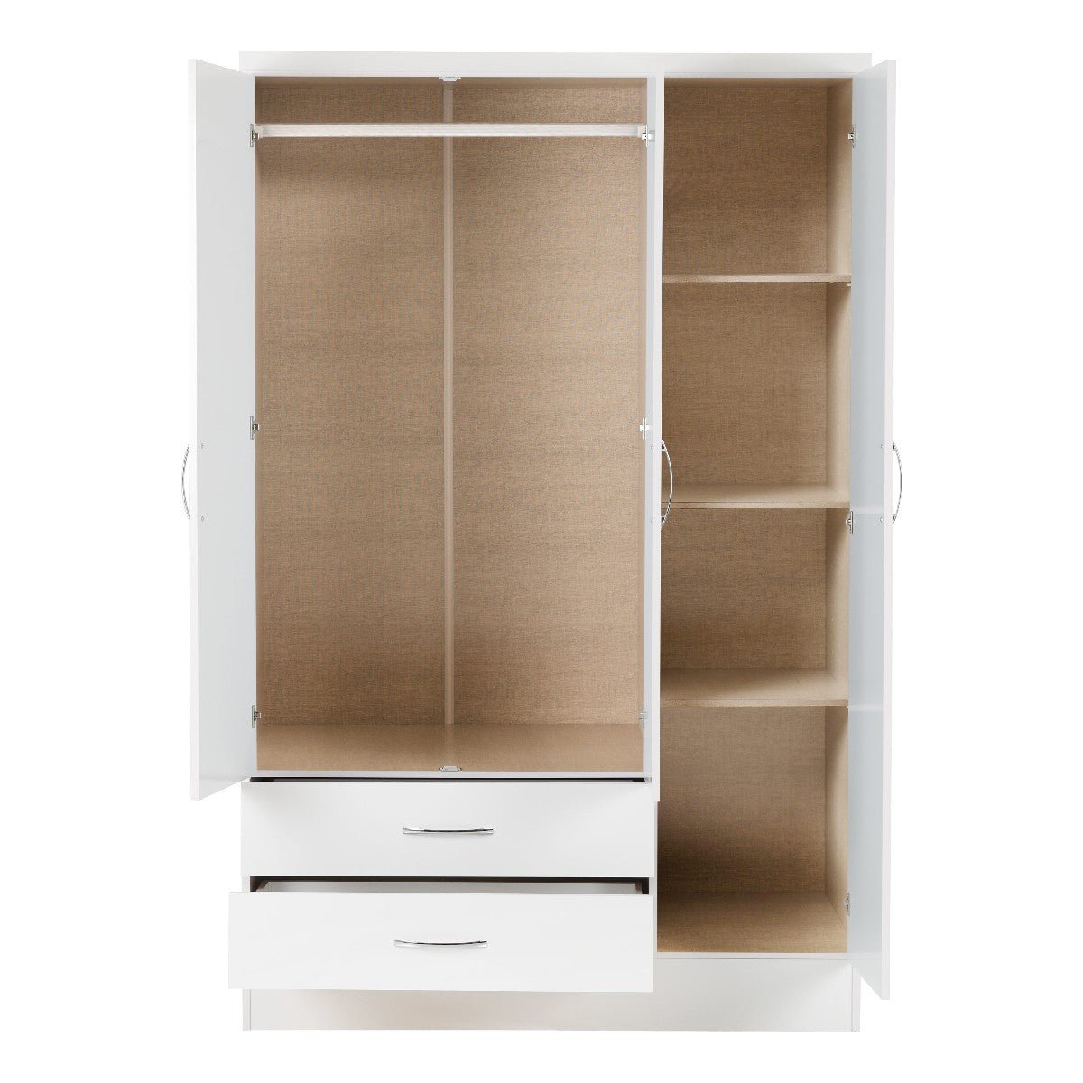 Nevada 3 Door 2 Drawer Mirrored Wardrobe - Seconique