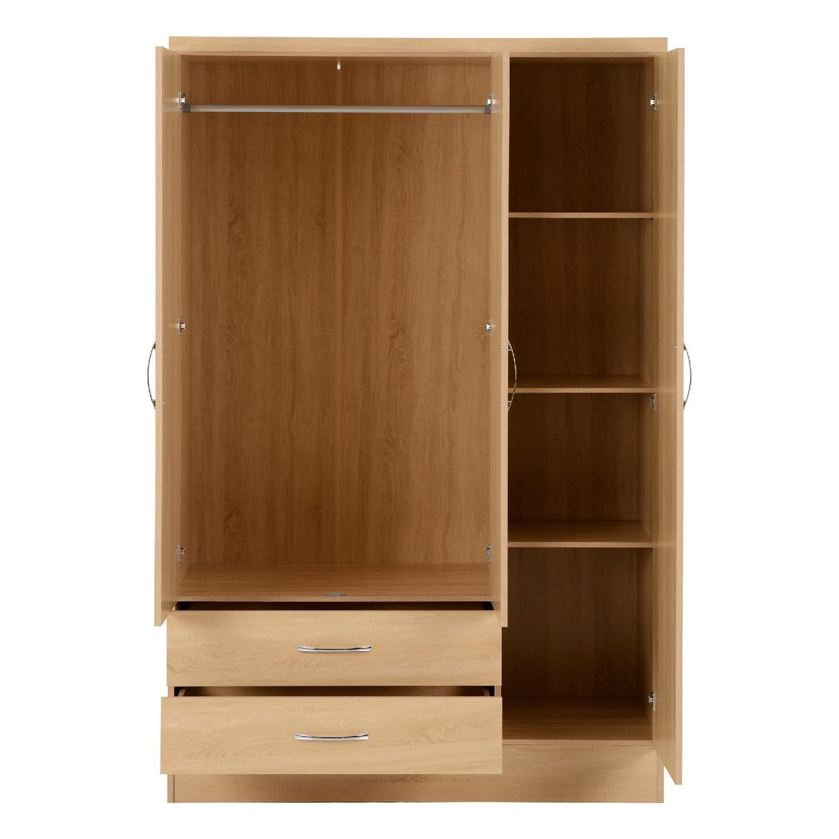Nevada 3 Door 2 Drawer Mirrored Wardrobe - Seconique