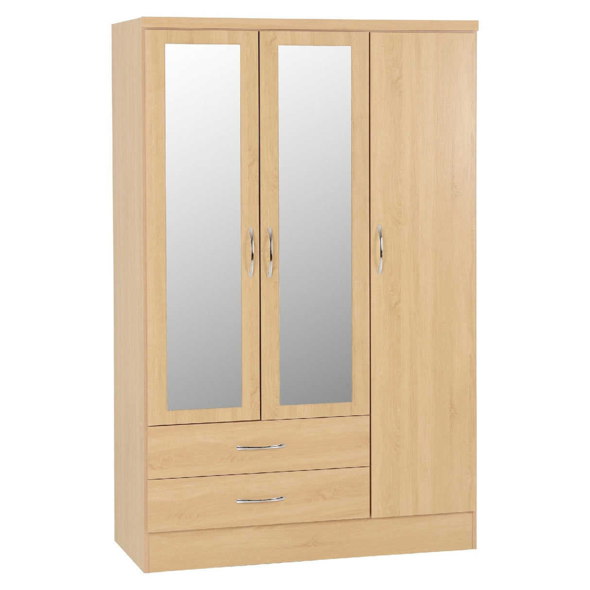 Nevada 3 Door 2 Drawer Mirrored Wardrobe - Seconique