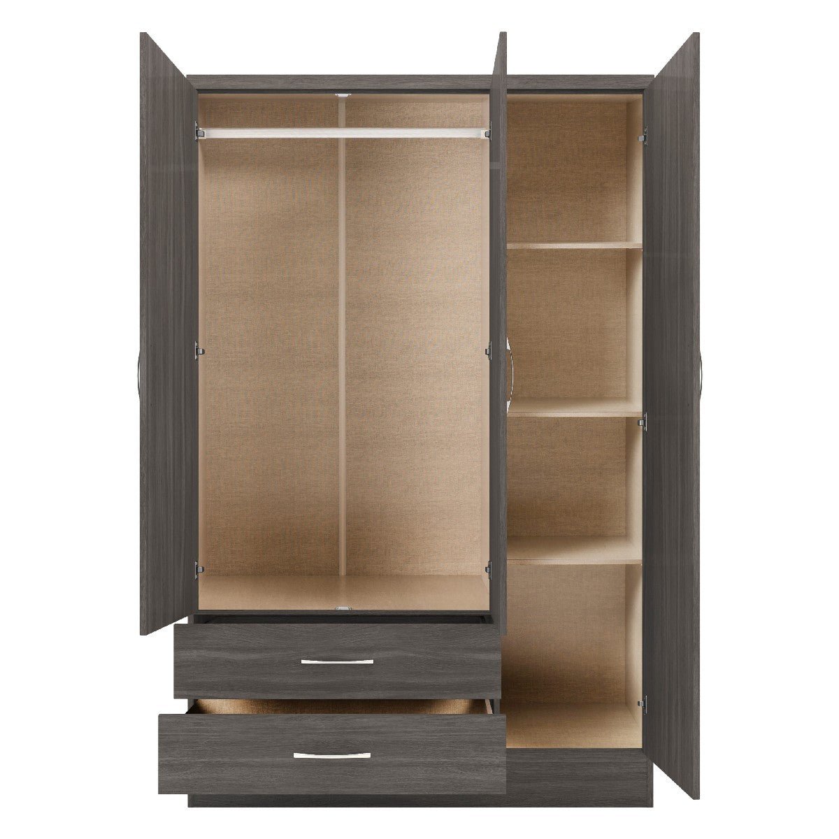 Nevada 3 Door 2 Drawer Mirrored Wardrobe - Seconique