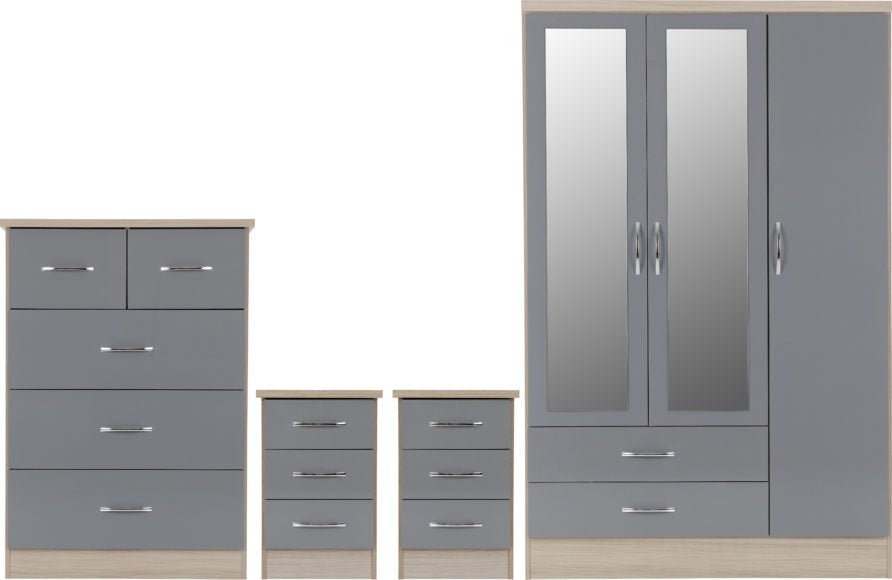 Nevada 3 Door Wardrobe 4 Piece Bedroom Set - Seconique