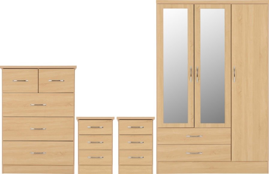 Nevada 3 Door Wardrobe 4 Piece Bedroom Set - Seconique