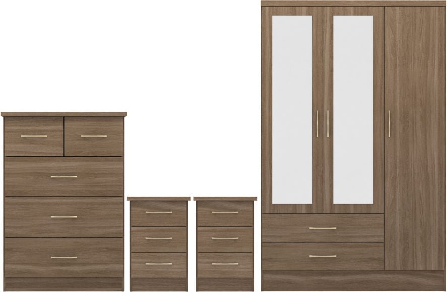 Nevada 3 Door Wardrobe 4 Piece Bedroom Set - Seconique