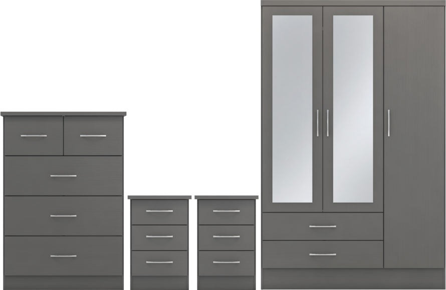 Nevada 3 Door Wardrobe 4 Piece Bedroom Set - Seconique