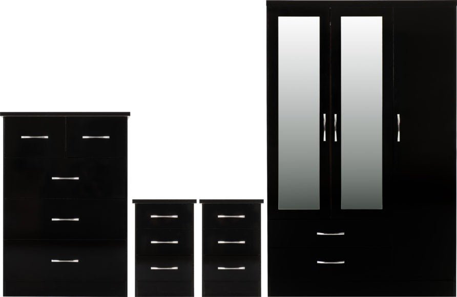 Nevada 3 Door Wardrobe 4 Piece Bedroom Set - Seconique