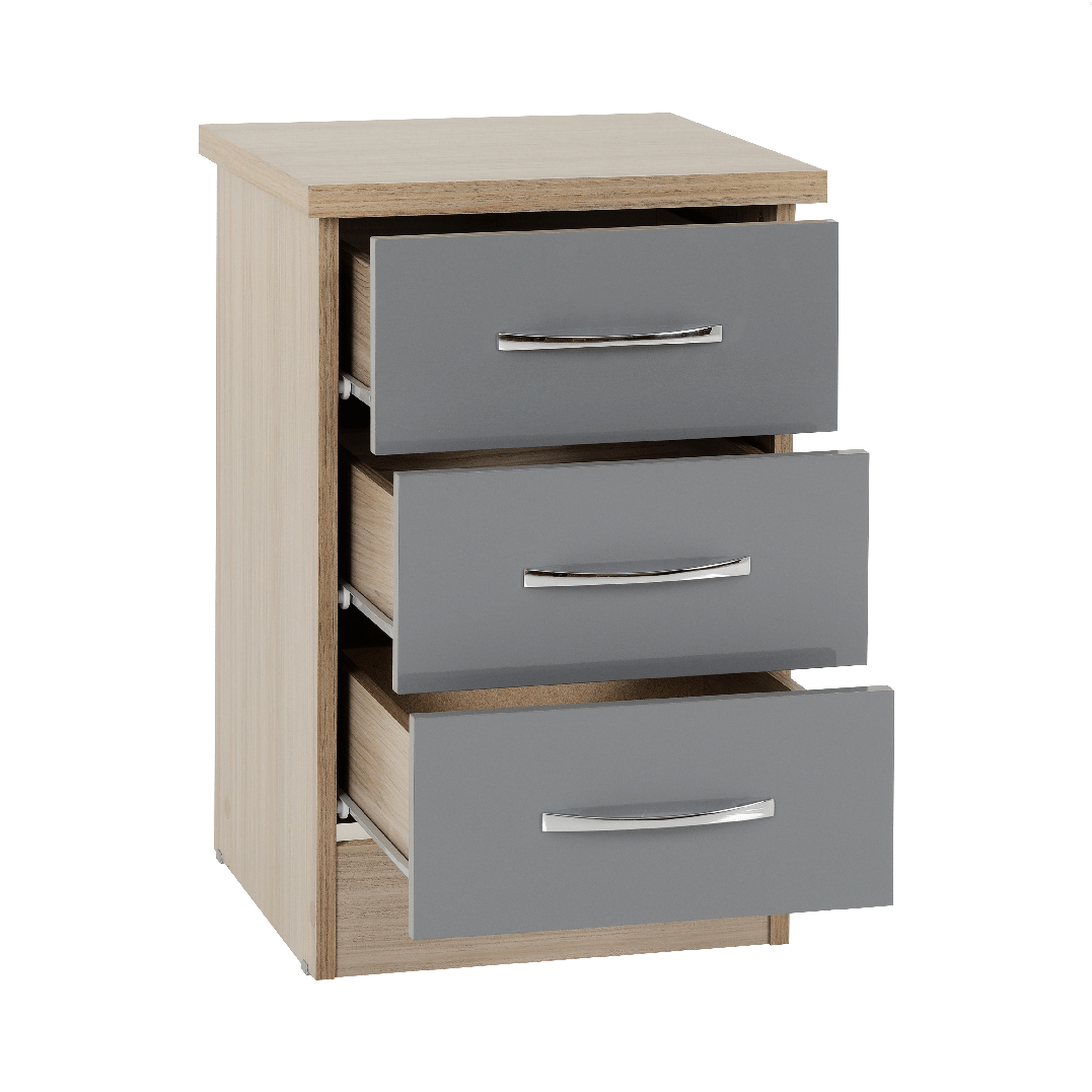 Nevada 3 Drawer Bedside Cabinet - Seconique