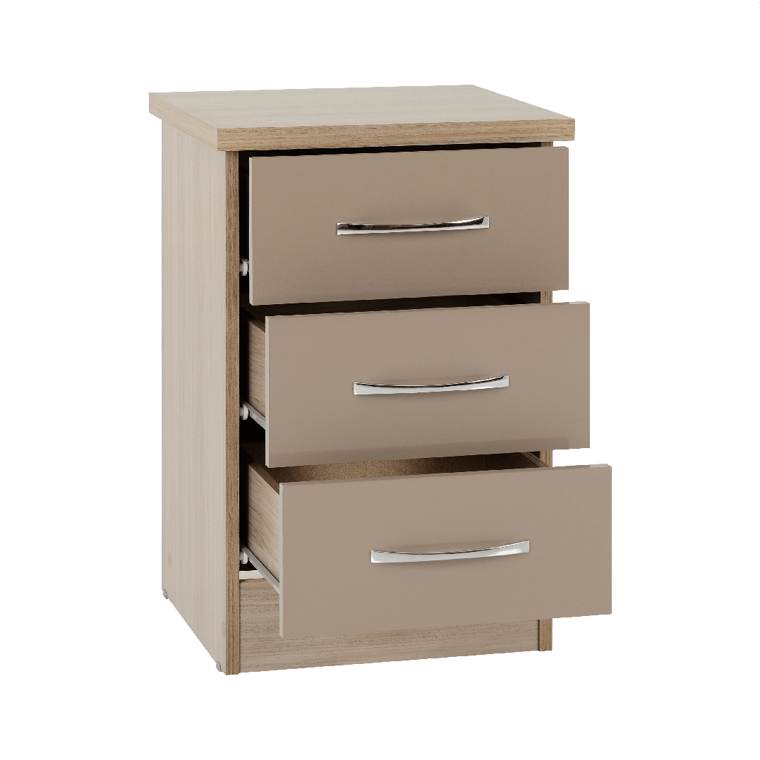 Nevada 3 Drawer Bedside Cabinet - Seconique