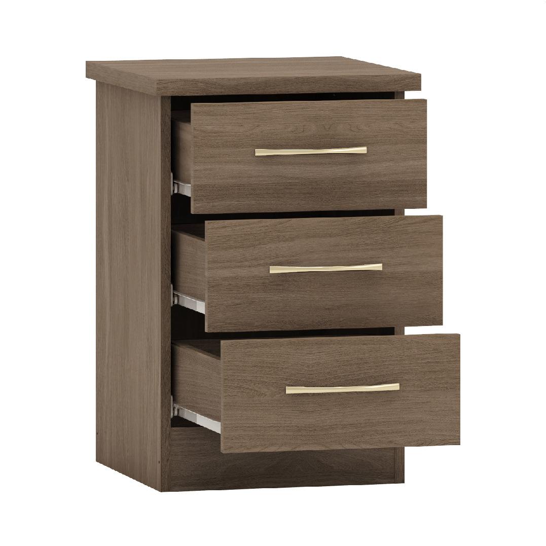 Nevada 3 Drawer Bedside Cabinet - Seconique