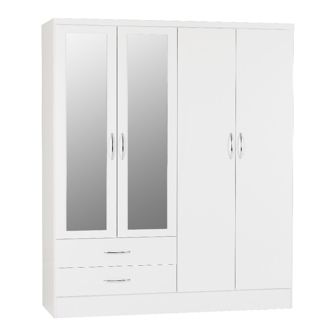 Nevada 4 Door 2 Drawer Mirrored Wardrobe - Seconique