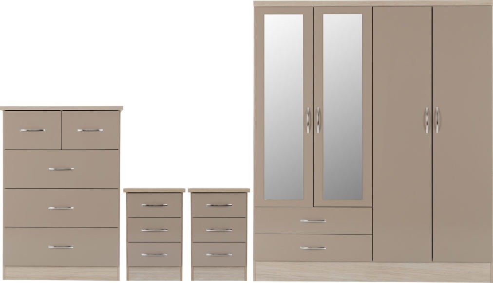 Nevada 4 Door Wardrobe 4 Piece Bedroom Set - Seconique