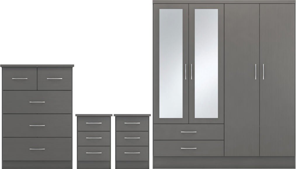 Nevada 4 Door Wardrobe 4 Piece Bedroom Set - Seconique