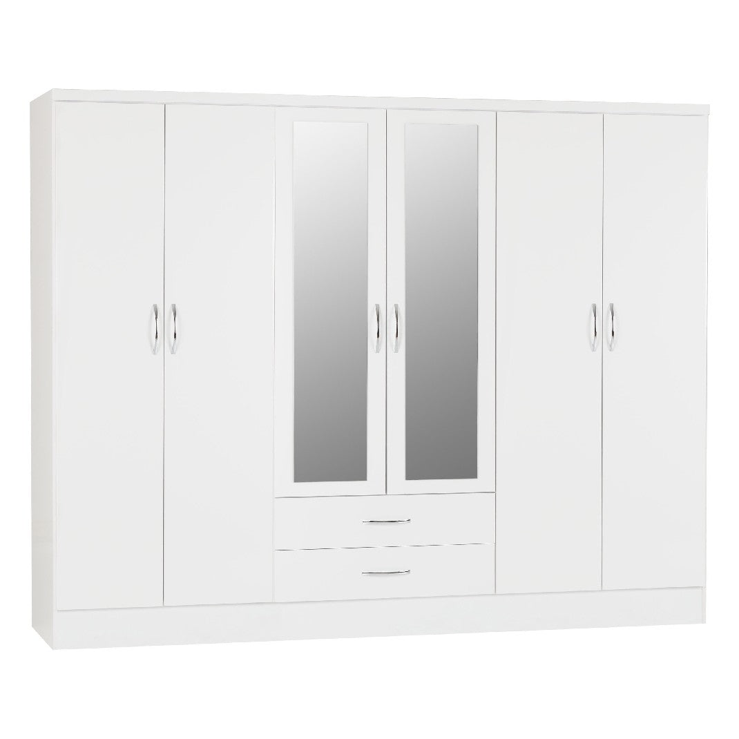 Nevada 6 Door 2 Drawer Mirrored Wardrobe - Seconique