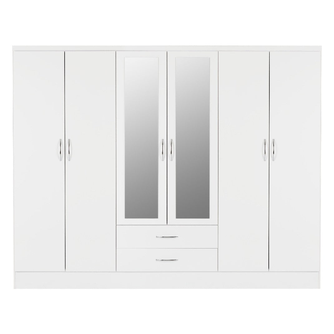 Nevada 6 Door 2 Drawer Mirrored Wardrobe - Seconique