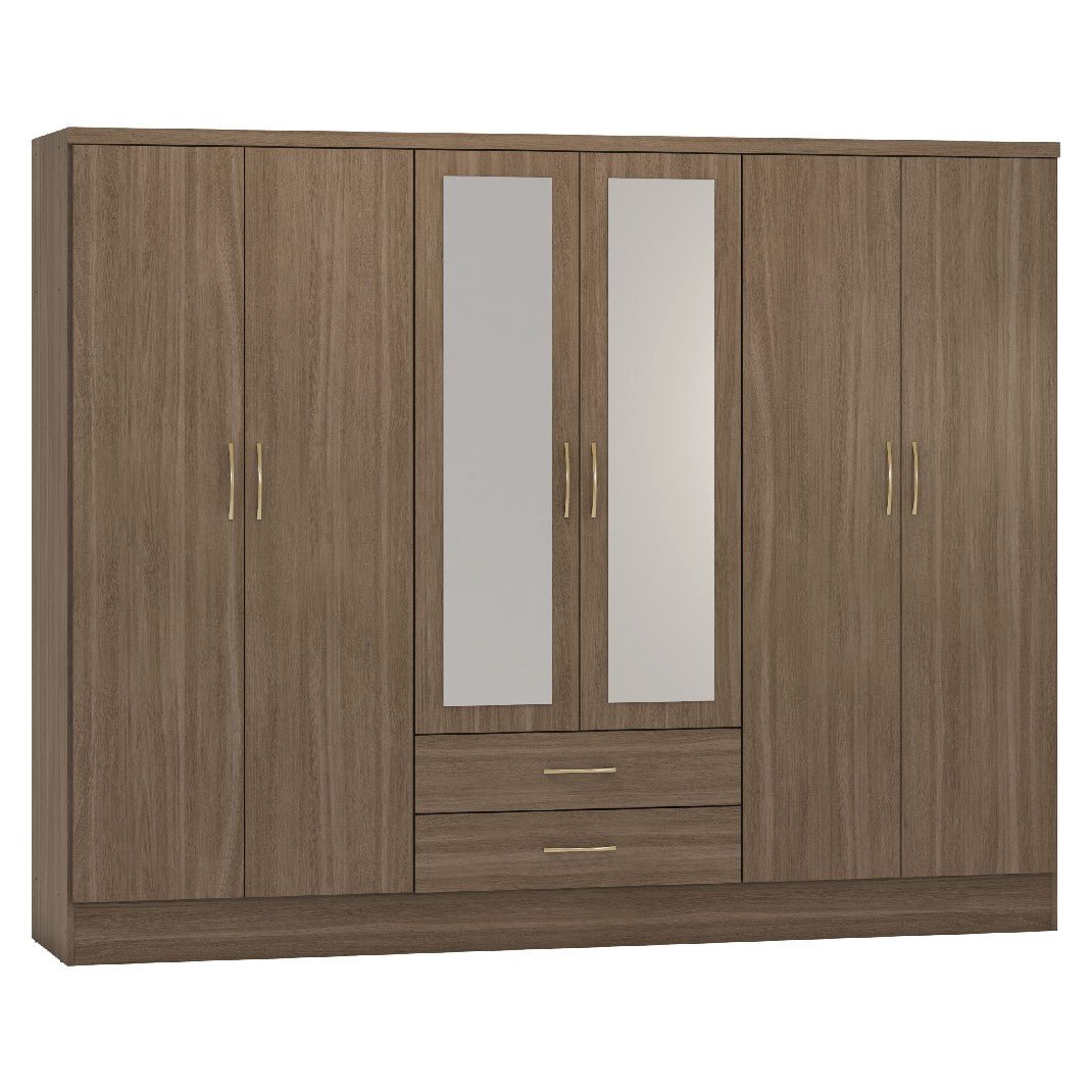 Nevada 6 Door 2 Drawer Mirrored Wardrobe - Seconique