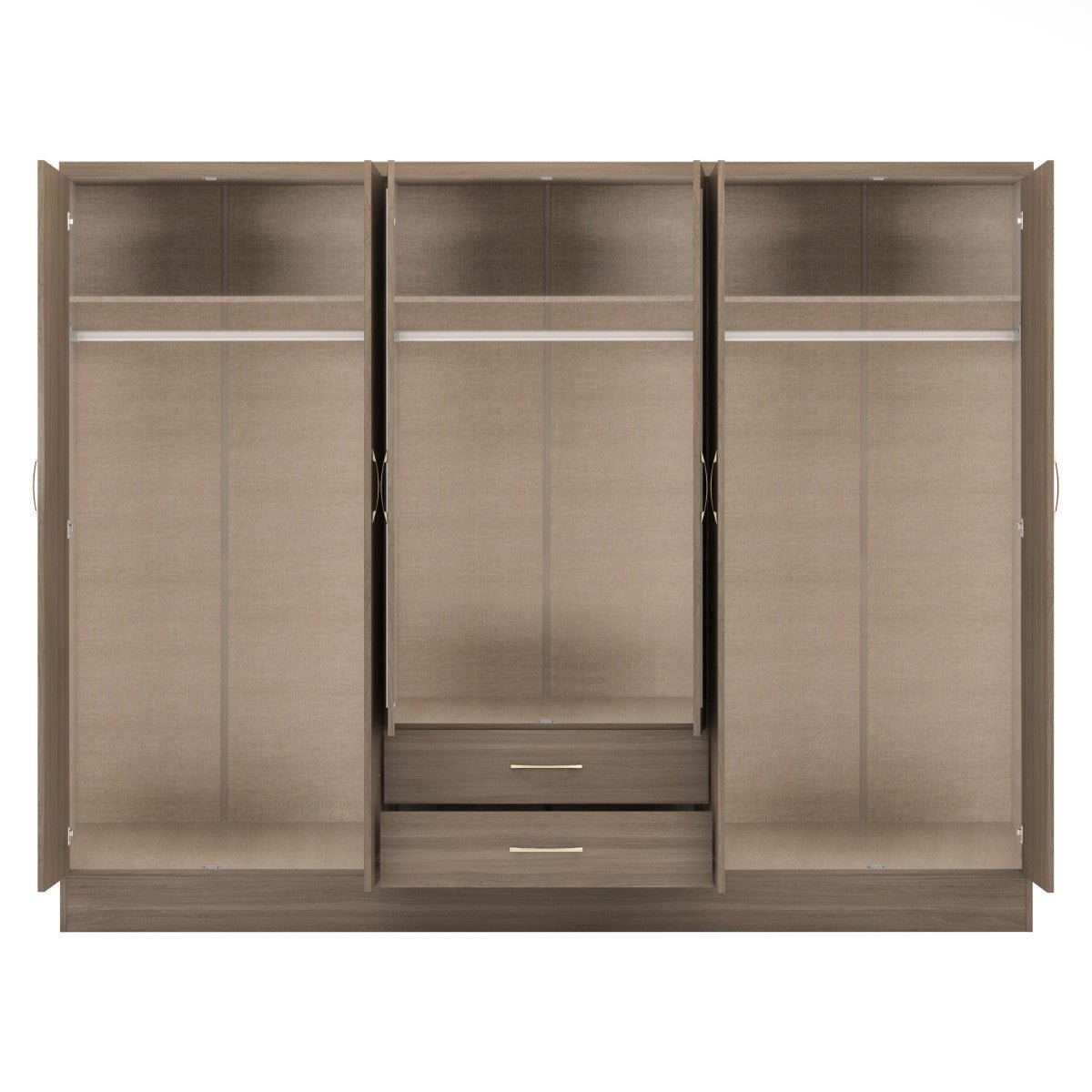 Nevada 6 Door 2 Drawer Mirrored Wardrobe - Seconique