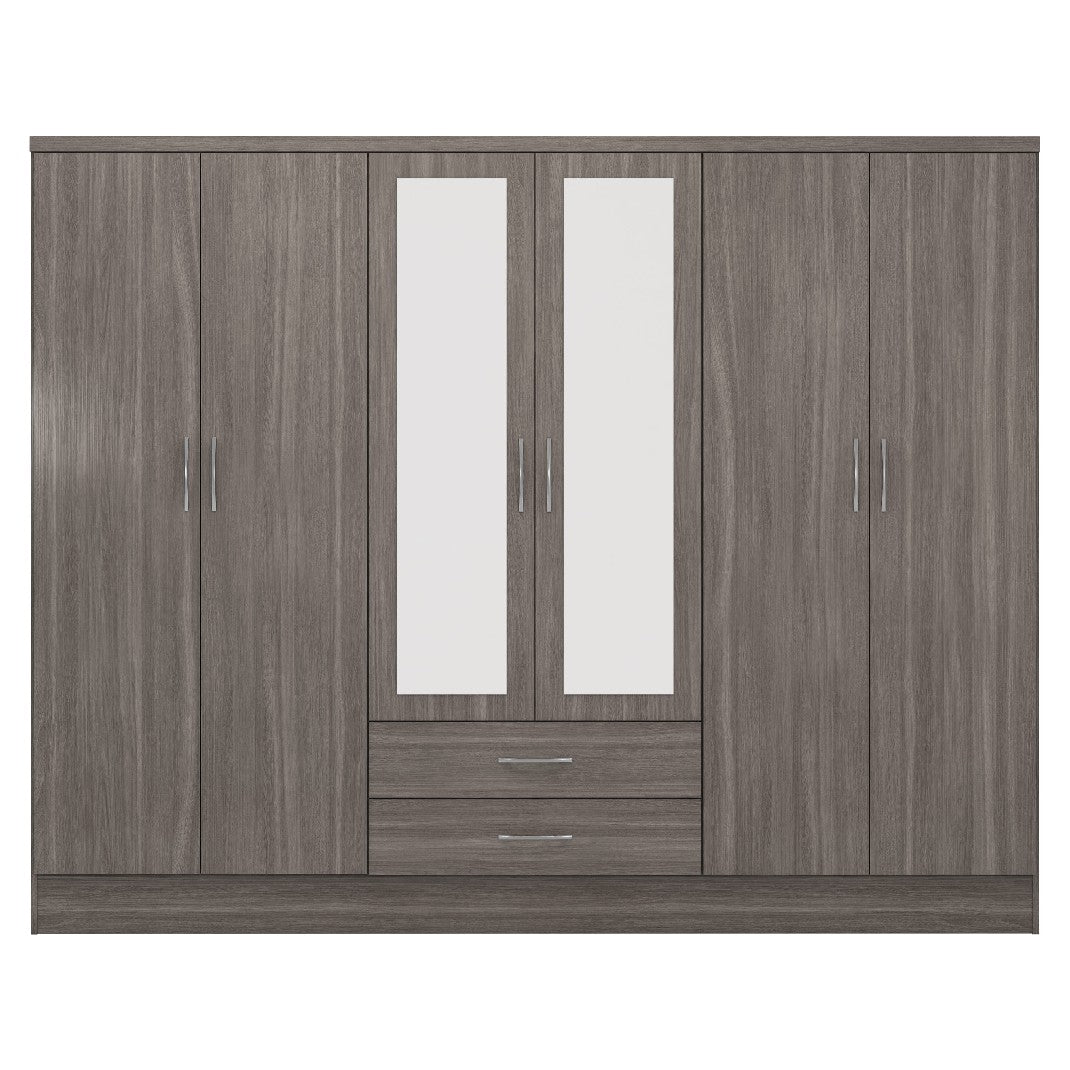 Nevada 6 Door 2 Drawer Mirrored Wardrobe - Seconique