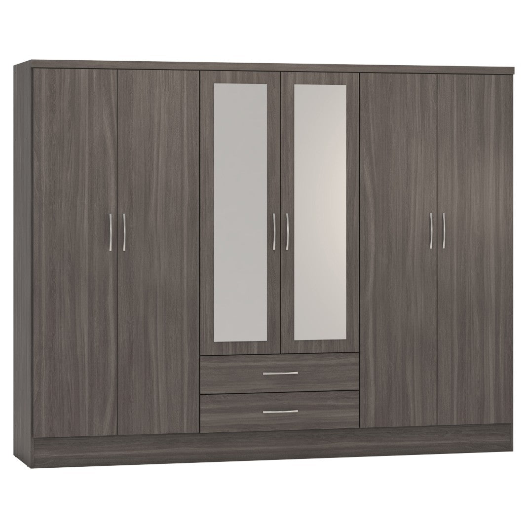 Nevada 6 Door 2 Drawer Mirrored Wardrobe - Seconique