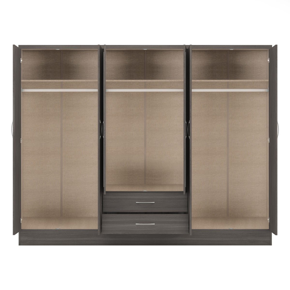 Nevada 6 Door 2 Drawer Mirrored Wardrobe - Seconique