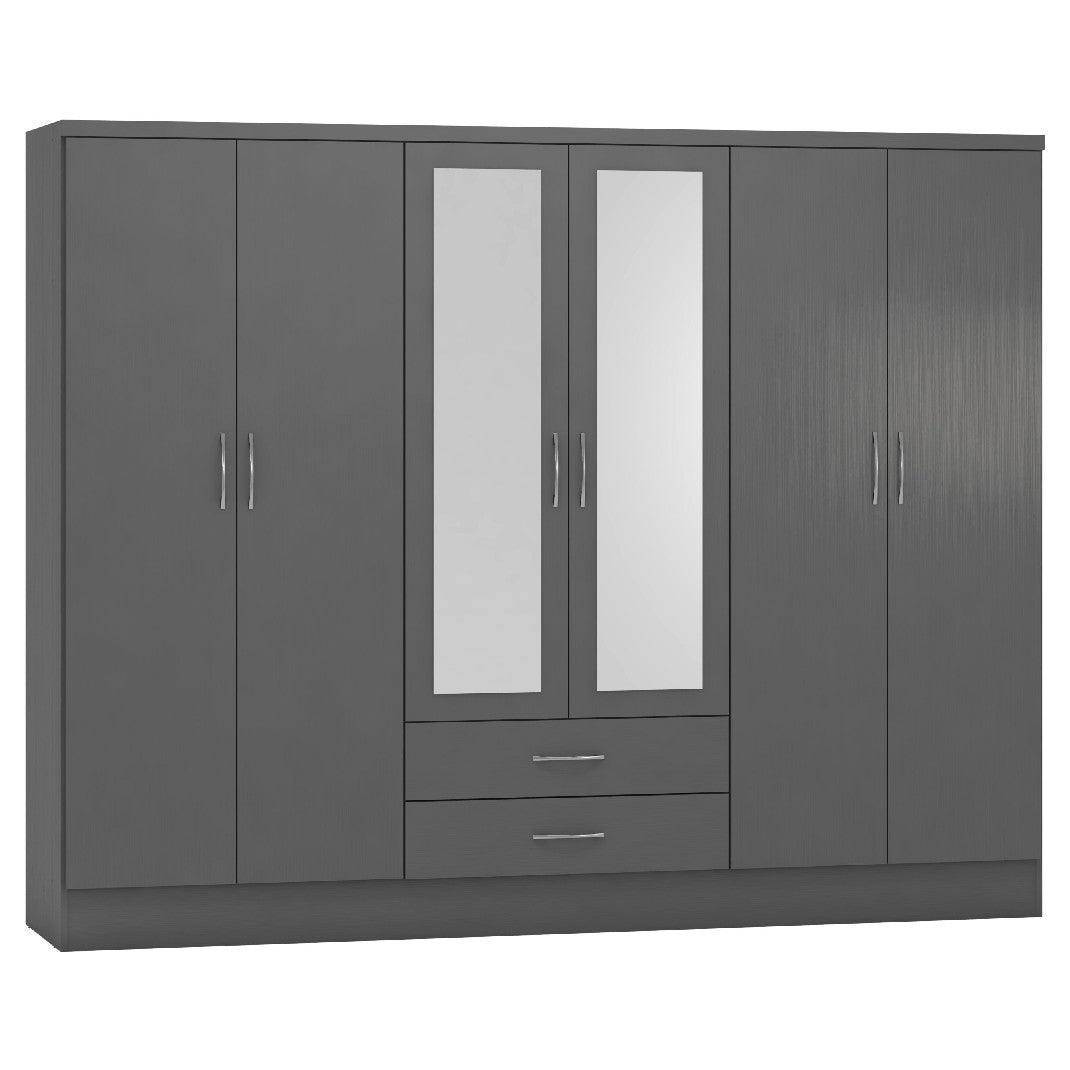 Nevada 6 Door 2 Drawer Mirrored Wardrobe - Seconique